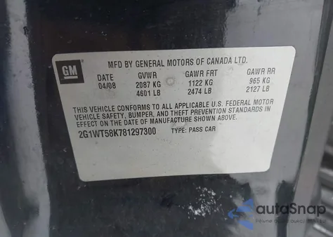 2008 Chevrolet Impala Lt z USA, uszkodzony, nr VIN 2G1WT58K781297300